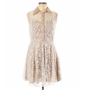 Pinky Beige Cocktail Dress with White Lace, Large